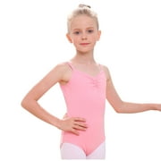 Lovskoo Girls' Pink Sleeveless Solid Color Cotton Leotard, 3-4 Years